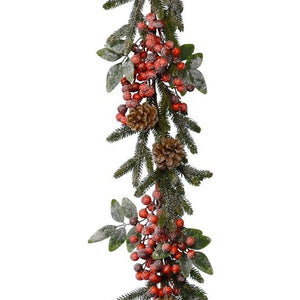 Snowy Red Berries and Pinecones Garland