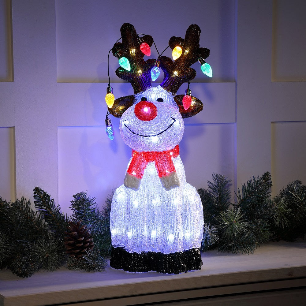 Acrylic Sitting Christmas Reindeer with Multicolour LED Lights