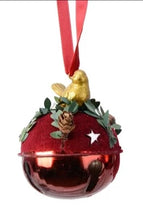Load image into Gallery viewer, Red Christmas Bell with Golden Robin
