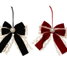 Load image into Gallery viewer, Christmas Velvet Pearl Bow with Lace Decoration
