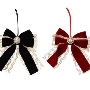 Christmas Velvet Pearl Bow with Lace Decoration
