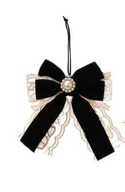 Christmas Velvet Pearl Bow with Lace Decoration