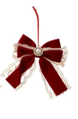 Christmas Velvet Pearl Bow with Lace Decoration