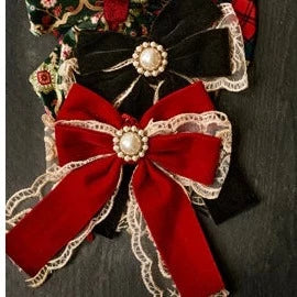 Christmas Velvet Pearl Bow with Lace Decoration