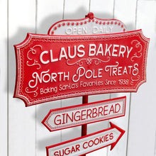 Load image into Gallery viewer, Claus Bakery North Pole Candy Cane Retro Christmas Sign
