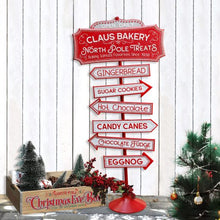 Load image into Gallery viewer, Claus Bakery North Pole Candy Cane Retro Christmas Sign
