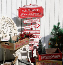 Load image into Gallery viewer, Claus Bakery North Pole Candy Cane Retro Christmas Sign
