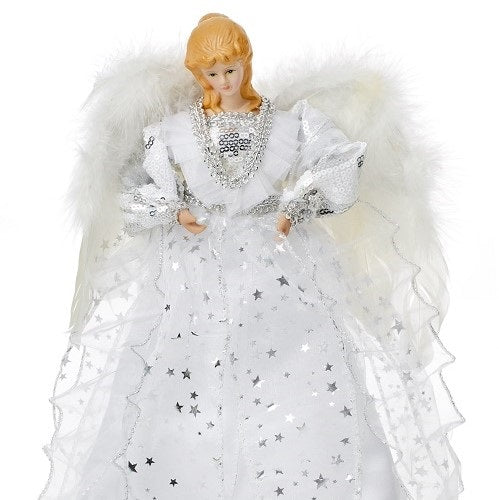 Silver and White Angel Christmas Tree Topper 30cm