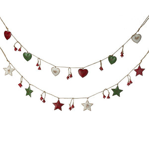 Red, White and Green Heart and Star Garland