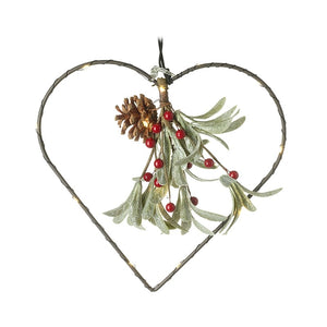 Christmas 25cm Heart with Mistletoe and Red Berries LED Lit