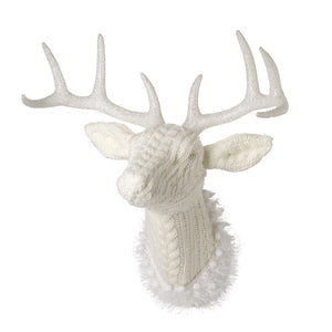 Christmas Cream Knitted Reindeer Head Decoration