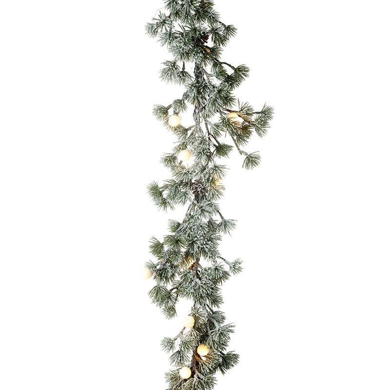 Pre Lit Christmas Snowy Fir Garland With Warm White Berry Lights