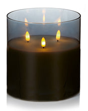 Load image into Gallery viewer, Flickabright Grey Glass Triple Wick Candle
