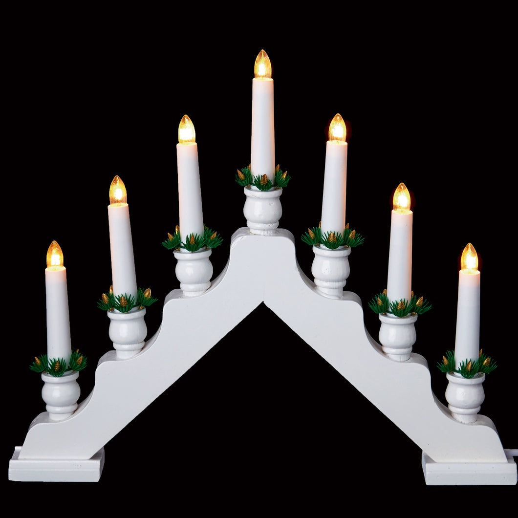Christmas Candle Bridge with Foliage in White Wood