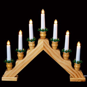 Christmas Candle Bridge with Foliage in Natural Wood