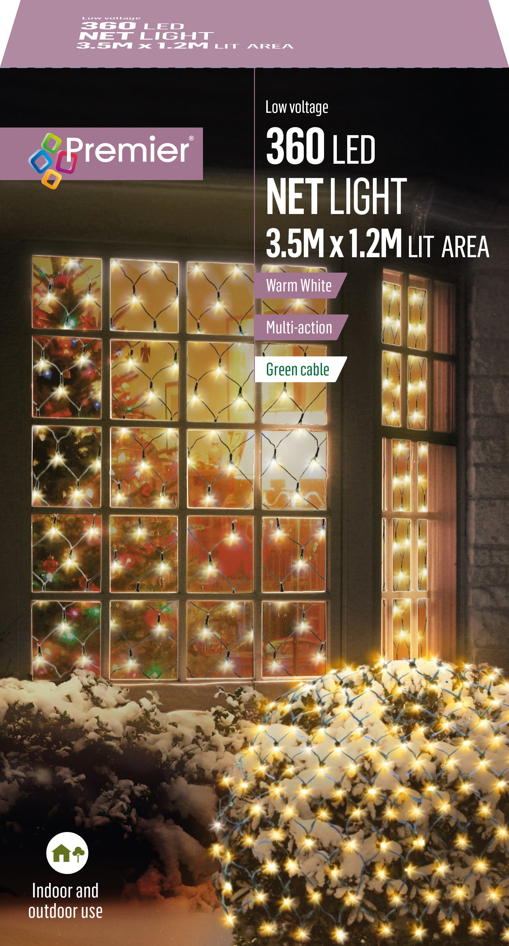 Premier 3.5m x 1.2m Warm White Net Lights Love Christmas Shop