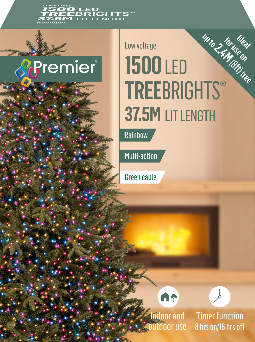 Premier TreeBrights 1500 Rainbow LED Christmas String Lights