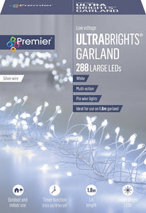 Premier Silver Ultrabright 1.8m Garland Pin Wire with 288 White LED Lights