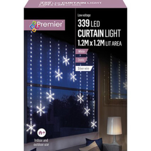 Premier 1.2m x 1.2m Pin Wire Snowflake V Curtain 339 White LED Light