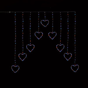 Rainbow Heart V-Shape Christmas Curtain Lights