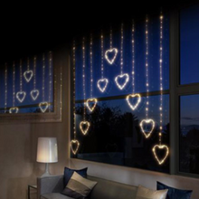 Load image into Gallery viewer, Pin Wire Warm White Heart V-Shape Christmas Curtain Lights
