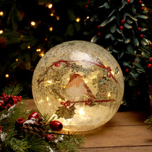 Load image into Gallery viewer, Crackle Effect Lit 20cm Ball with Robin Scene Battery Operated
