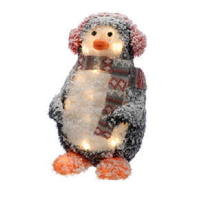 Festive 45cm LED Lit Flocked Penguin with Scarf
