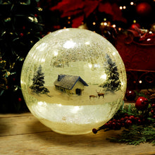 Load image into Gallery viewer, Crackle Effect Lit 20cm Ball with Winter Lodge Scene Battery Operated

