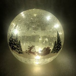 Crackle Effect Lit 20cm Ball with Santa Sleigh Scene Battery Operated