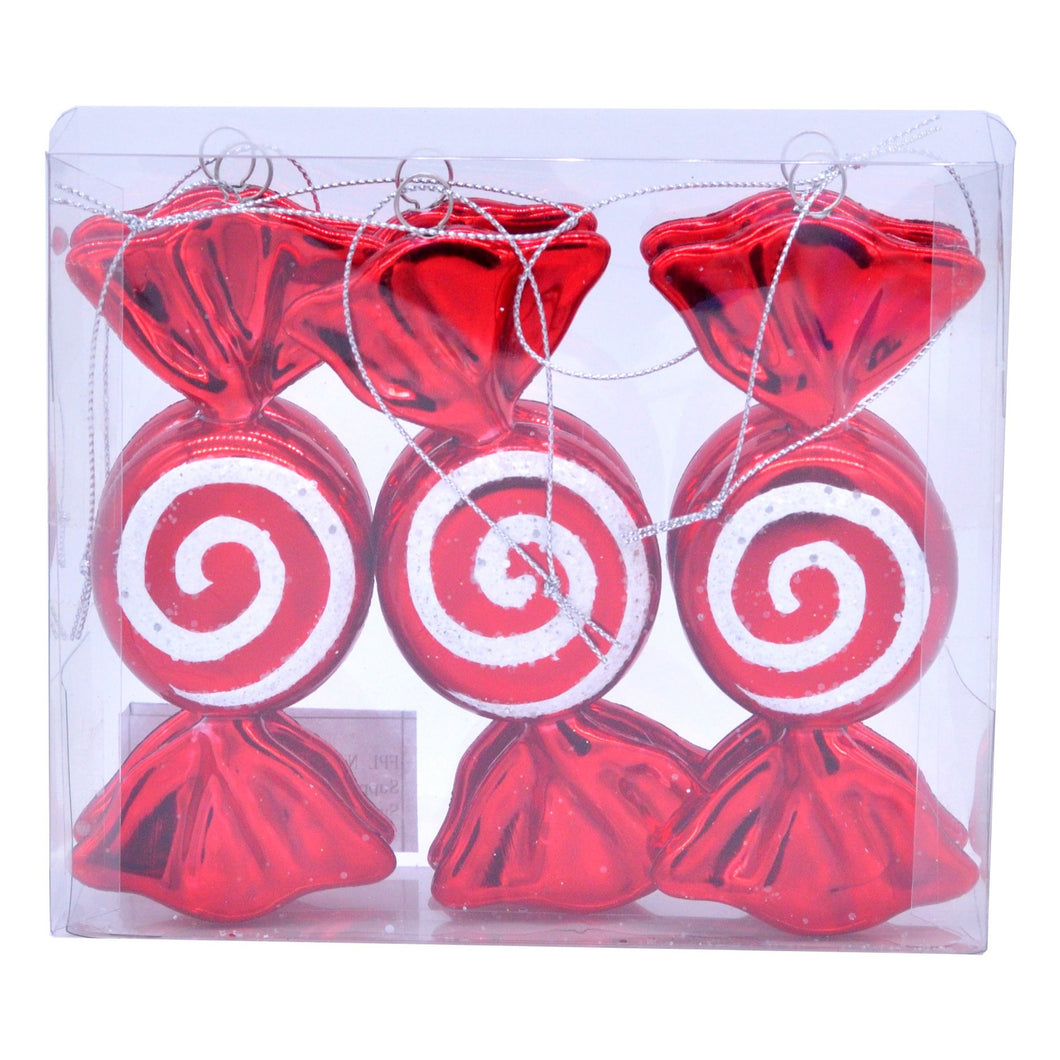 Set of 6 Christmas Candy Striped Sweet Baubles