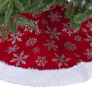 Burgundy with Silver Snowflakes Tree Skirt