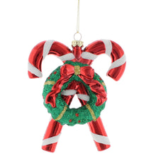 Load image into Gallery viewer, Candy Canes with Wreath Hanging Christmas Decoration 12cm
