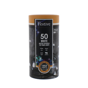 Festive 50 White Battery Operated String Lights