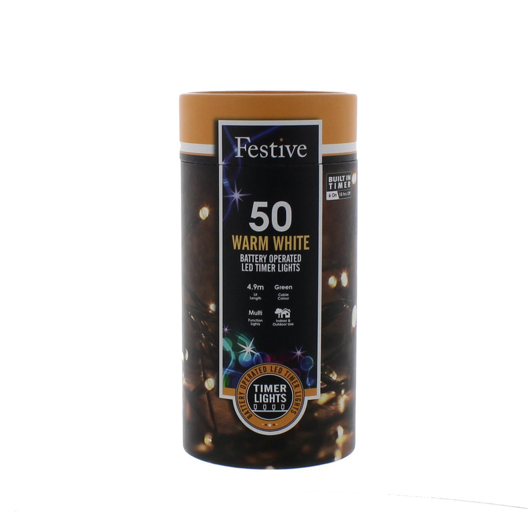 Festive 50 Warm White Battery Operated String Lights