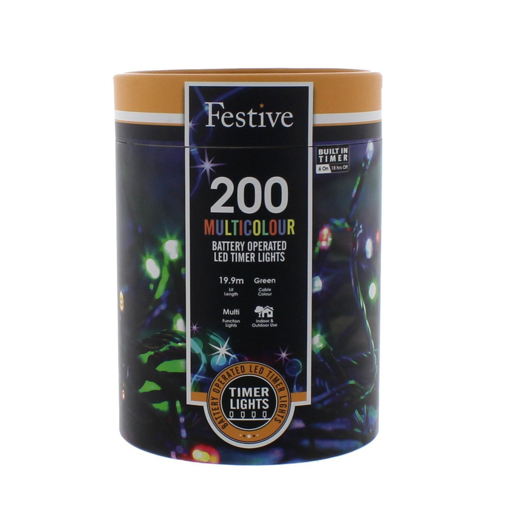 Festive 200 Multi Colour Battery Operated String Lights