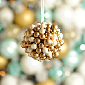 Gold & White Berry Cluster Ball Christmas Decoration