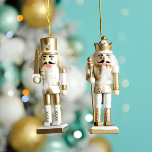 White & Gold Nutcracker 12cm Hanging Decoration