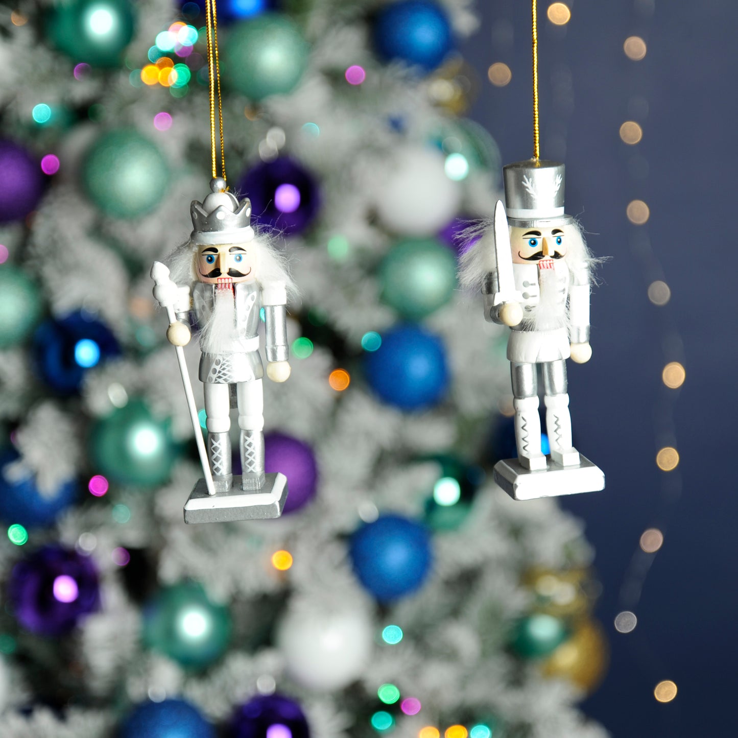 White & Silver Nutcracker 12cm Hanging Decoration Set