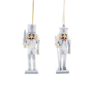 White & Silver Nutcracker 12cm Hanging Decoration Set
