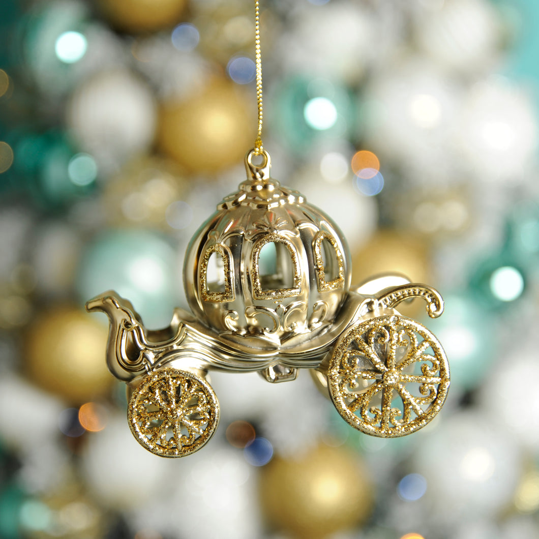 Gold Glitter Carriage Christmas Tree Decoration