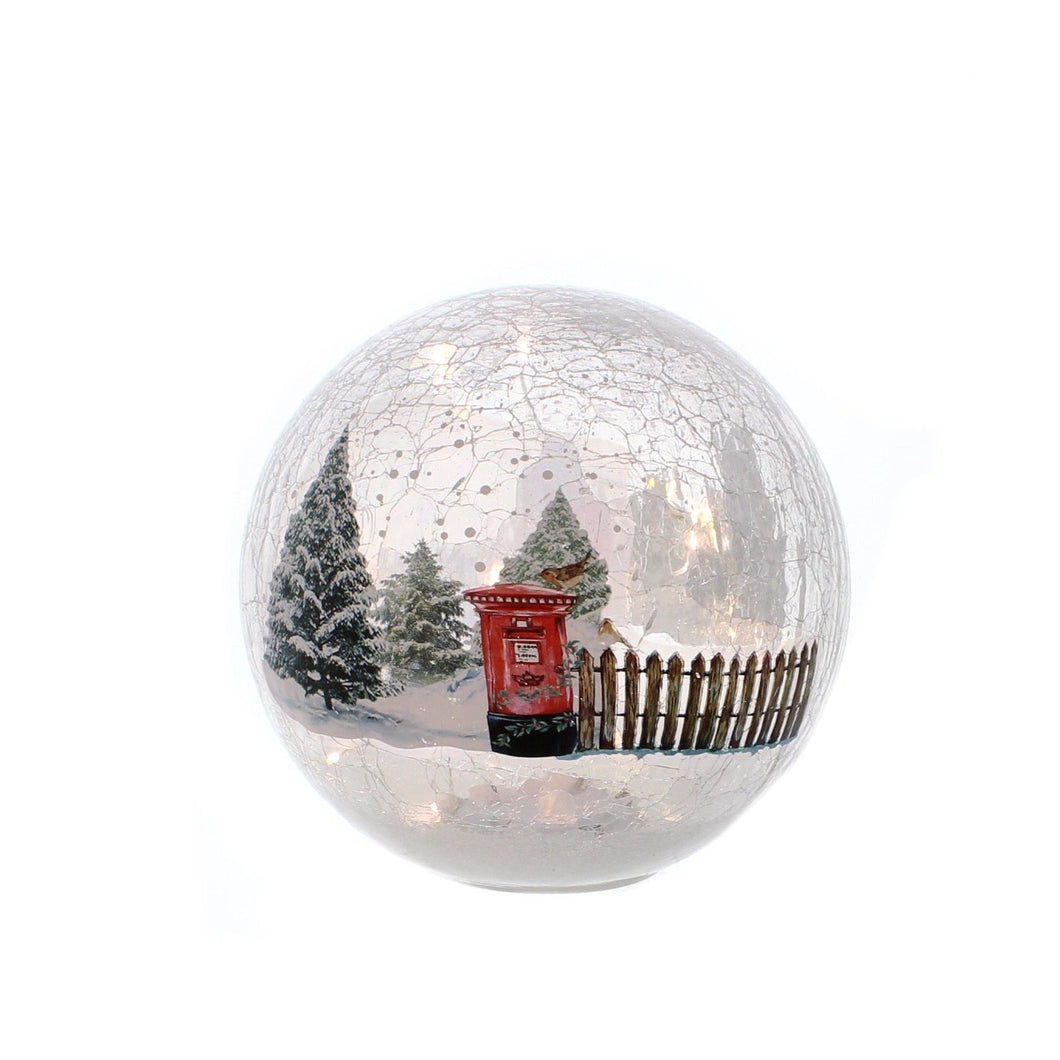 Crackle Effect Lit 20cm Ball with Post-box Winter Scene Battery Operated