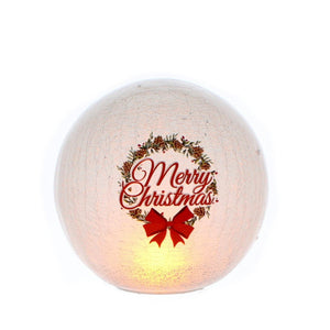 Flickering Crackle Effect Lit 20cm Ball with Christmas Wreath Design