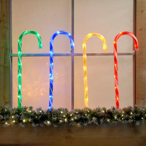 Set of 4 Multi Colour Candy Cane Stake Lights 62cm