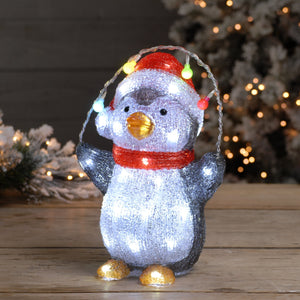 Christmas Lit Acrylic Penguin Decoration with Lights 30cm