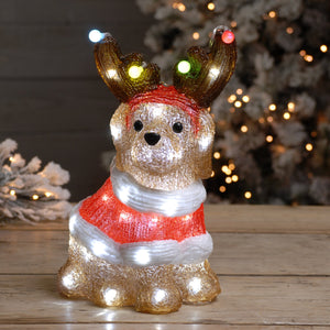 Christmas Lit Acrylic Dog Decoration with Lights 33cm