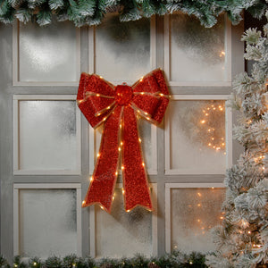 Festive Lit Red Christmas Bow Battery Operated