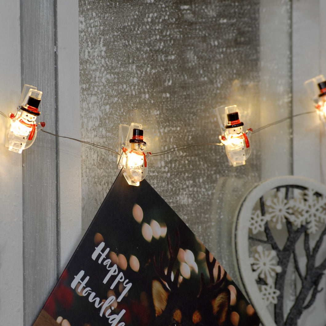10 Dewdrop Christmas Snowman Peg Lights