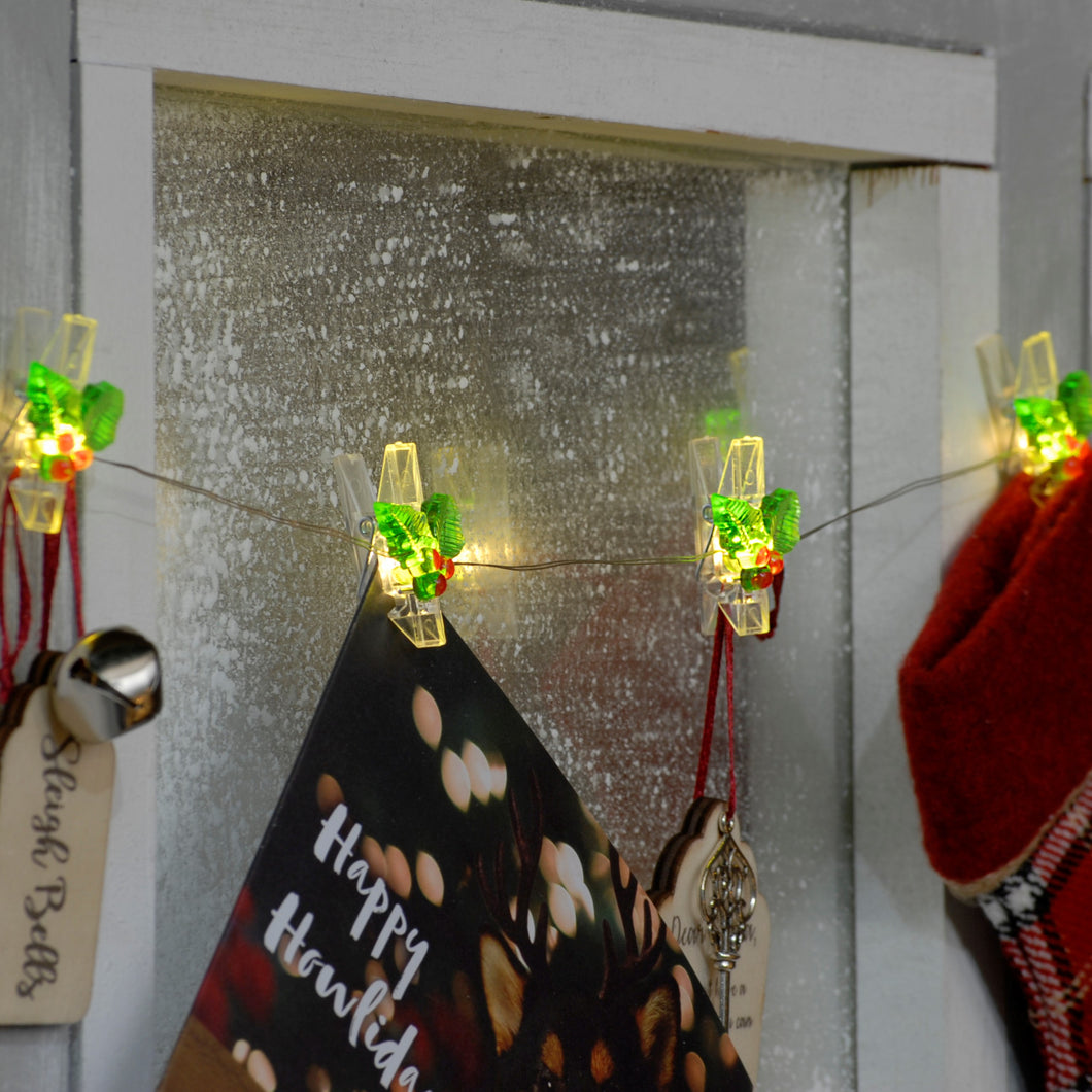 10 Dewdrop Christmas Holly Peg Lights