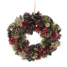 Load image into Gallery viewer, Red Berry and Gold Cone Christmas Wreath 36cm
