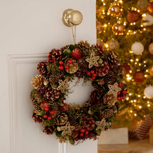 Load image into Gallery viewer, Red Berry and Gold Cone Christmas Wreath 36cm

